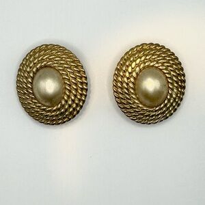 Vintage CINER Gold Tone Rope Dome Clip-On Earrings | Signed Designer